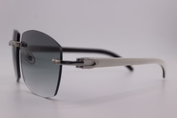 Handcrafted white buffalo horn sunglasses featuring endless iced nose bridge with sparkling stones, genuine white ox horn temples, and 58mm grey tint UV400 protection lenses - custom functional face art made in Michigan