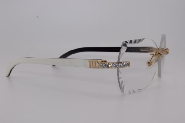 remium handcrafted buffalo horn sunglasses with white genuine horn temples and 60mm transitional diamond cut lenses that adapt from clear to tinted - luxury functional face jewelry made in Michigan