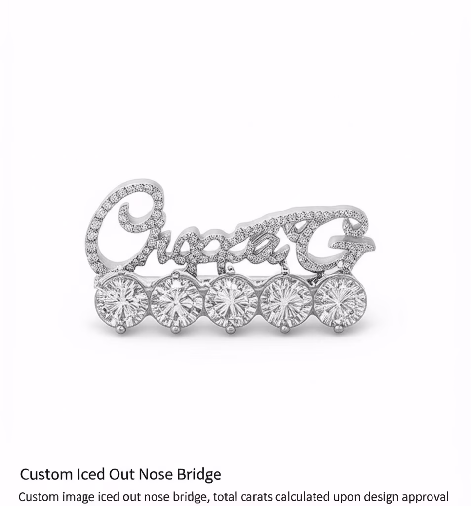 Custom Iced Out Image / Text Prong Set Low Profile Design Nose Bridge