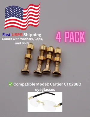 4 Pack Replacement Screws for Cartier CT0286O Eyeglasses Stainless Steel